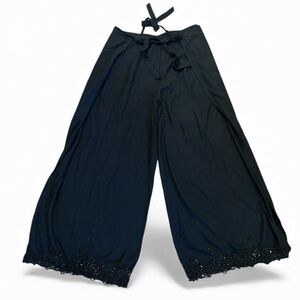 Black Wrap Pants With Handmade Balinese Lace Trim